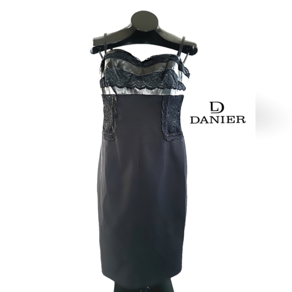 DANIER Leather & Lace Spaghetti Strap Slip Dress Size 8 - Picture 1 of 5